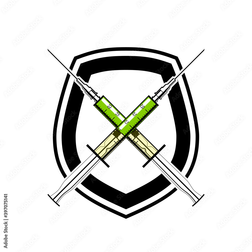 Vaccine shield concept icon. vaccination medical Injection Syringe Immunisation Shield concept vector sign