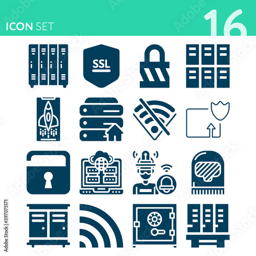 Simple set of 16 icons related to locke