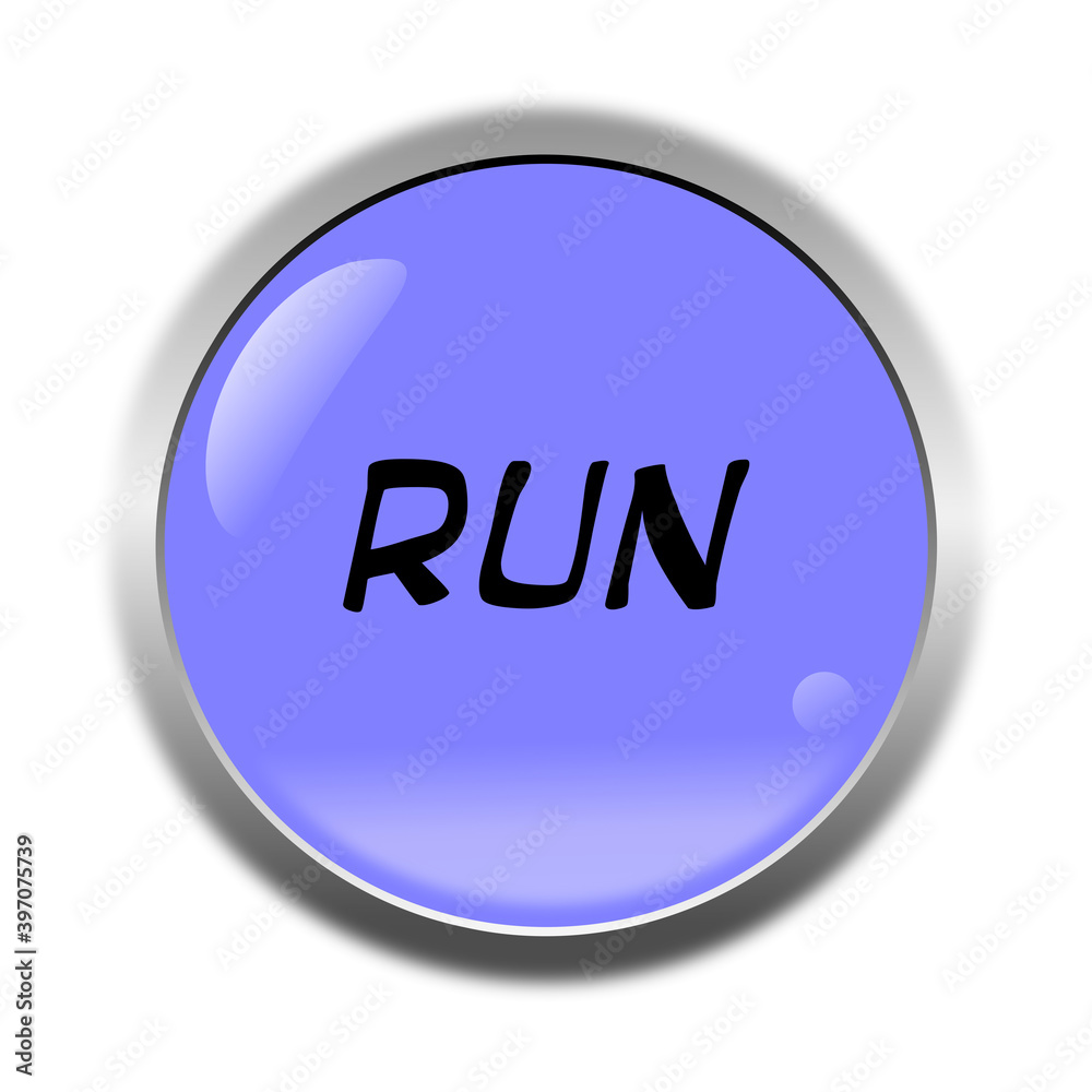 3d illustration of blue run button 3d illustration of blue run button