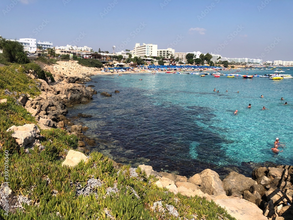 Fototapeta premium the beach of Fig tree bay. Cyprus, Protaras. summer holiday. Mediterranean sea
