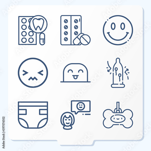 Simple set of 9 icons related to headache