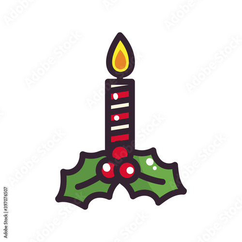 merry christmas candle with leaves vector design