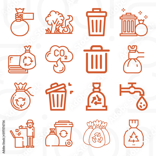 16 pack of wastes  lineal web icons set