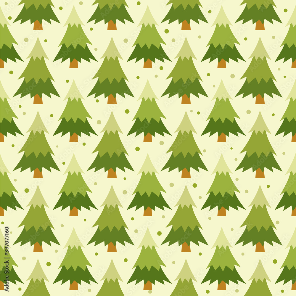 Seamless pattern of hand-drawn Christmas trees in flat style. Cute background in green colors. Thicket. Vector illustration Seamless pattern of hand-drawn Christmas trees in flat style. Cute background in green colors. Thicket. Vector illustration