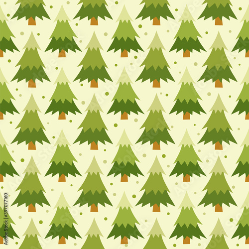 Seamless pattern of hand-drawn Christmas trees in flat style. Cute background in green colors. Thicket. Vector illustration © JuliPaper