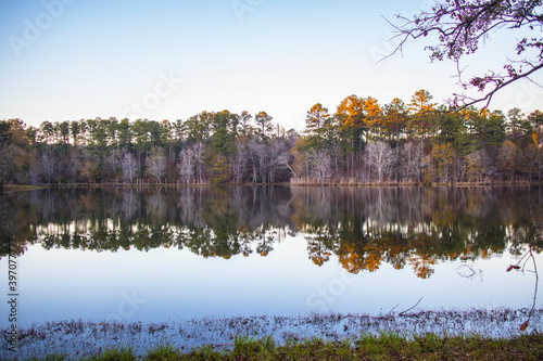A calm lake with reflections in the Fall
