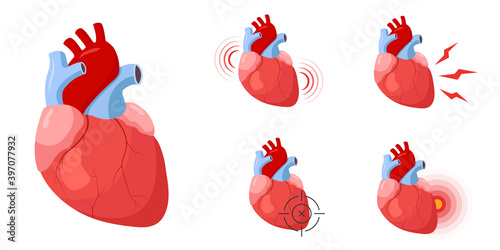 Heart pain illustration. Problems with heart. Medical icons. Vector isolated on white