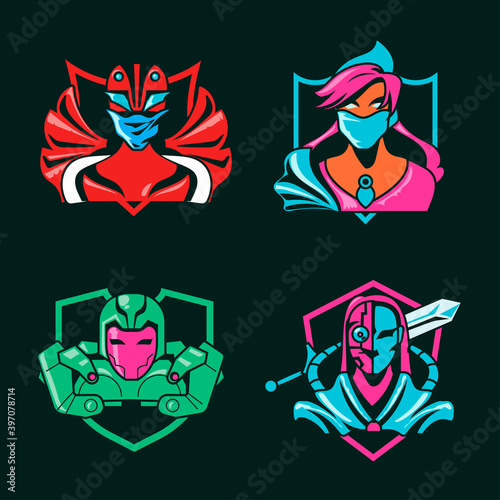 Set of e-sport mascot vector logo design collection
