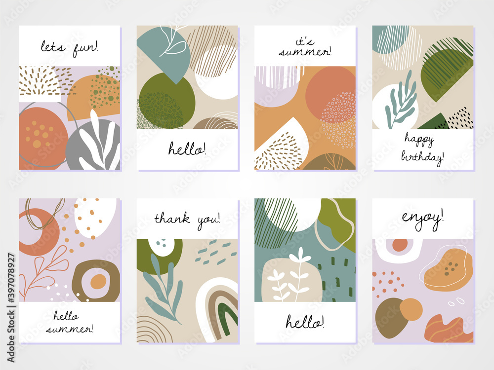 Abstract colourful collage backgrounds set. Hand drawn templates for card, flyer and invitation design. Abstract colourful collage backgrounds set. Hand drawn templates for card, flyer and invitation design.