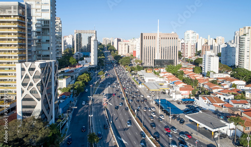 Aerial view of  Sao Paulo city and 23 de Maio avenue.