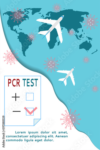 Airport PCR test Mandatory for flights and air travel around the world. Vector flat vertical illustration