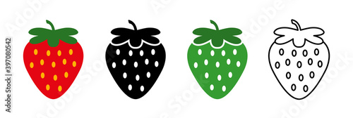 Strawberry icon set. Garden strawberry, fruits, berrys, farm vector.
