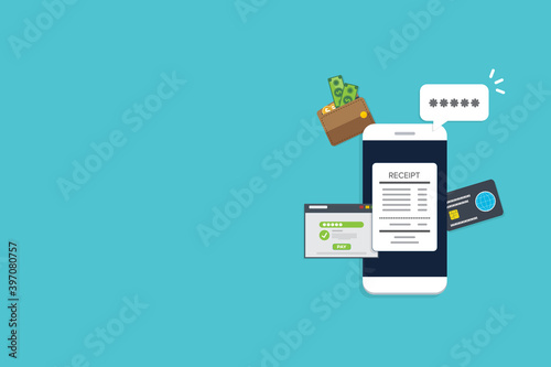 Smartphone with a notification on financial transaction. Online payment concept.	