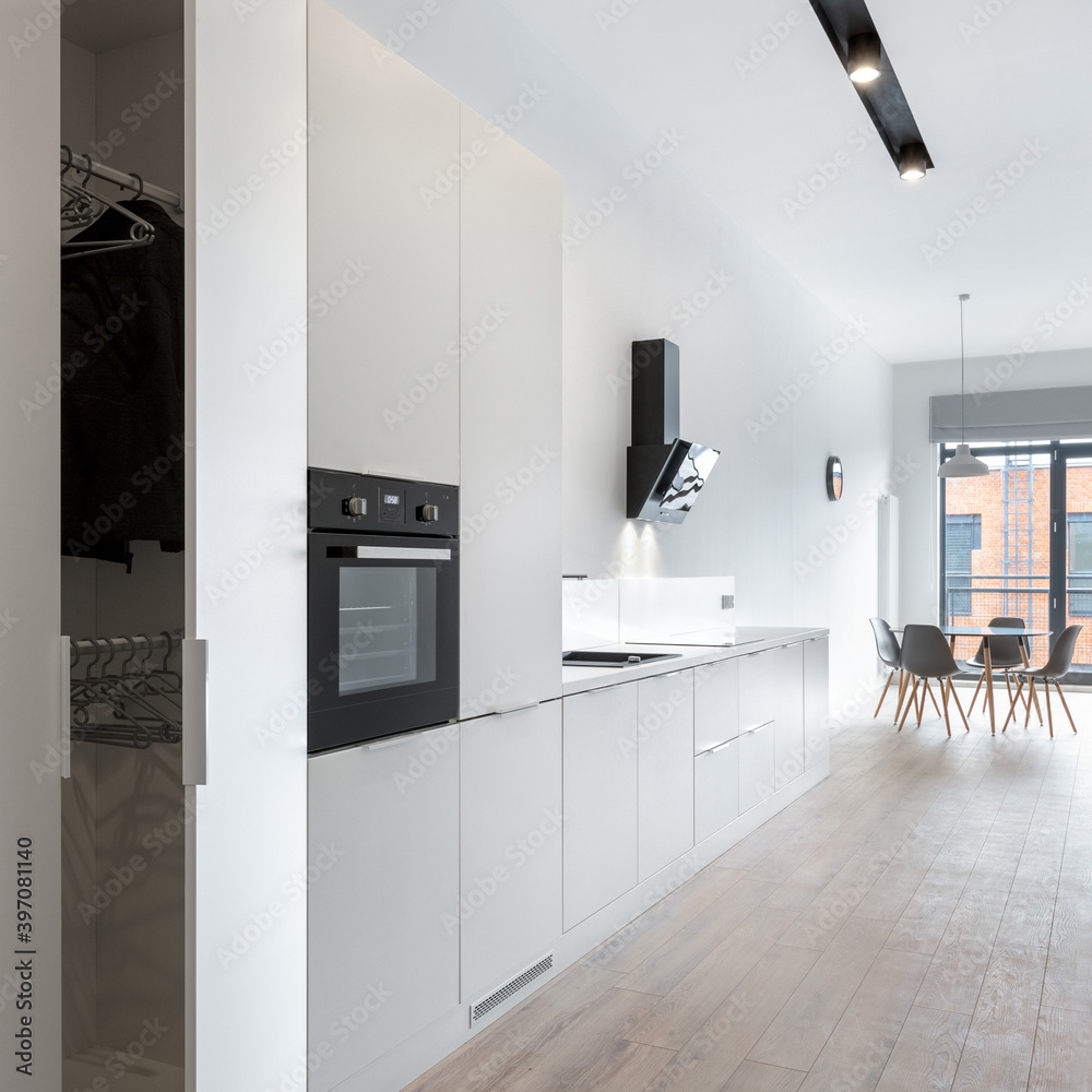 Modern kitchen in corridor area