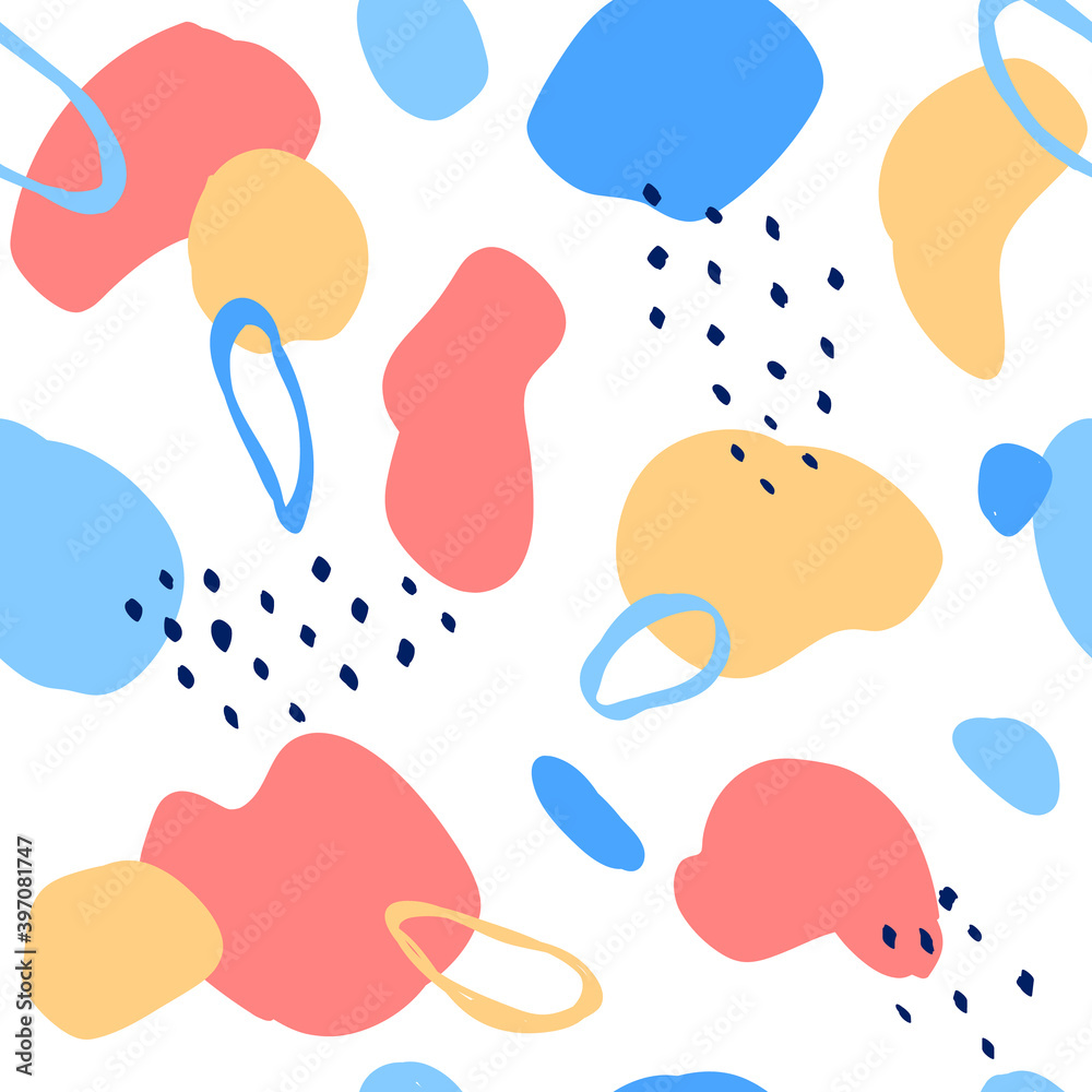 Abstract seamless pattern with hand drawn elements.