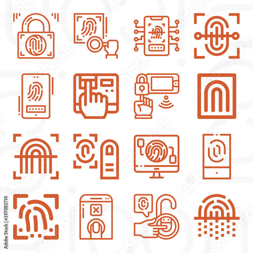 16 pack of fingerprint  lineal web icons set