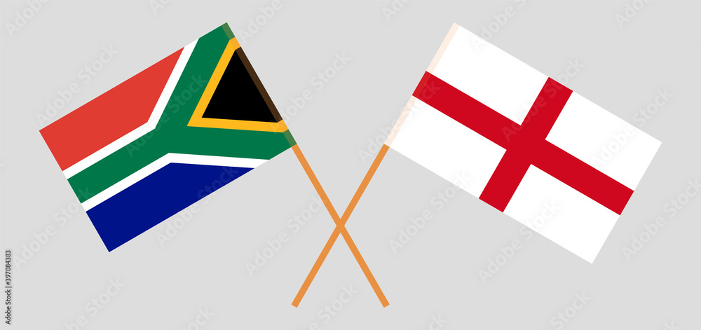 Crossed flags of Republic of South Africa and England