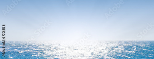 Scenic panoramic view of a beautiful dawn over the sea. Horizon over a calm ocean or sea