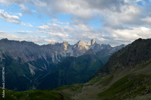 Tribulaun group mountains from Stubai high-altitude hiking trail, lap 8 in Tyrol, Austria