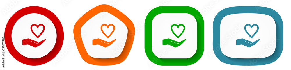 Care love vector icon set, flat design vector illustration in 4 colors options for webdesign and mobile applications Care love vector icon set, flat design vector illustration in 4 colors options for webdesign and mobile applications