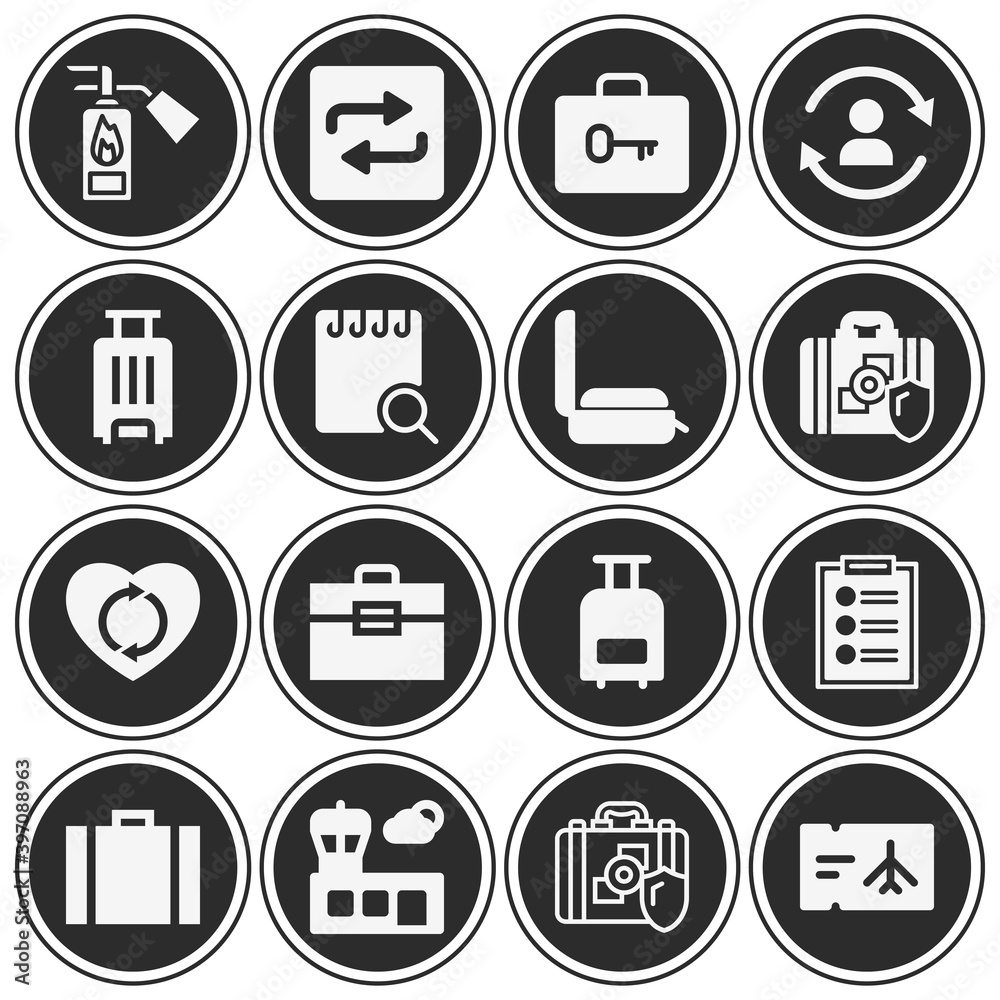 16 pack of baggage filled web icons set 16 pack of baggage filled web icons set