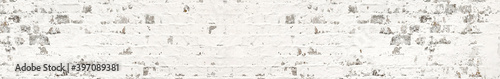 Black White Brick Wall Wide Banner. Cement Plaster Mortar Material Background. Monochrome Texture Surface. Grey Panoramic Large Banner For Web Design. © Polina Zait