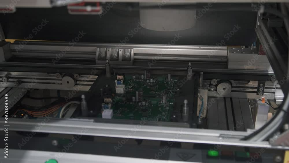 Scanning the board after it has been delivered on the conveyor. Close-up video Scanning the board after it has been delivered on the conveyor. Close-up video