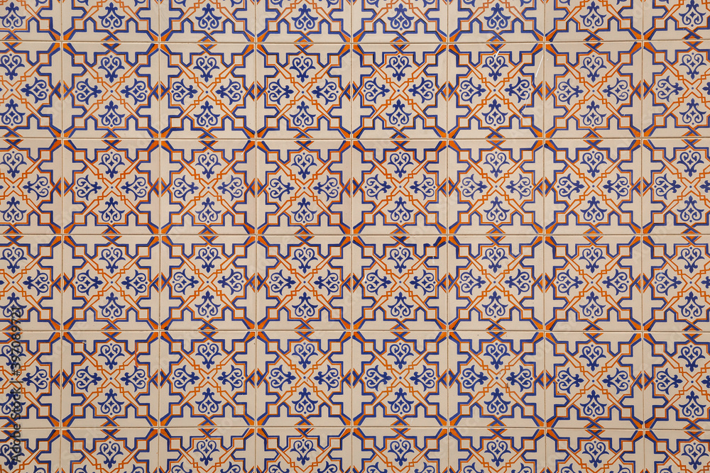 pattern Portugal ajulejos traditional orange blue beige 