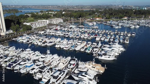 Aerial of yachts in harbor at Quivira Basin, San Diego, California. photo