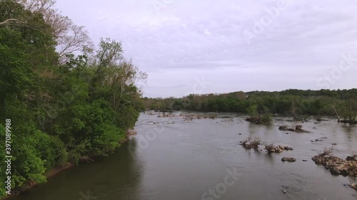 Aerial along the Potomac River near Great Falls Virginia.