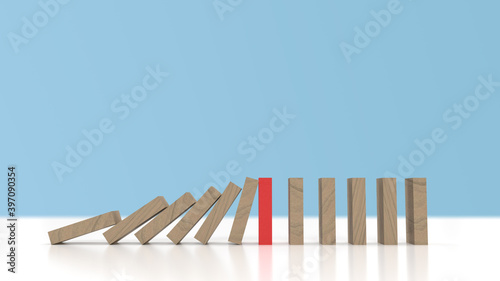 3d illustration of wooden dominoes falling