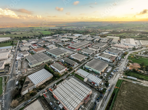 Industrial Area - Aerial view with Drone of Warehouses. Fiano Romano zona industriale