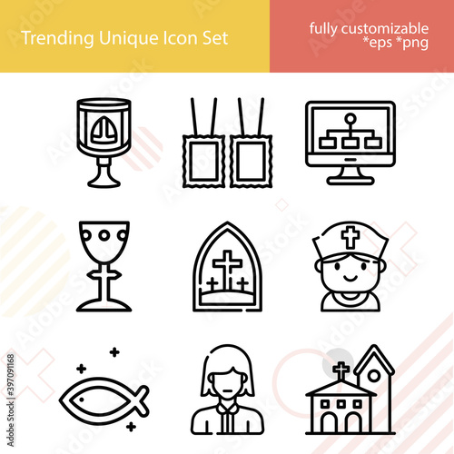 Simple set of apostolic related lineal icons.