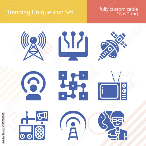 Simple set of diffuse related filled icons.