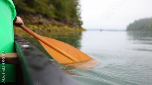 Close up, paddling canoe in Vancouver
