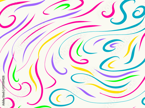 Multi-colored abstract lines drawn by hand. Ornate pattern simple style on white background.