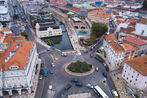 drone shot aerial view from above look Aveiro Portugal cloudy day city center rooftops orange red Monumento ao Marnoto e à Salineira
christmas tree