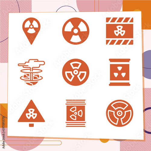 Simple set of 9 icons related to nuclear energy