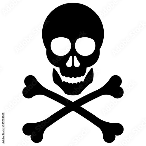 Skull and bones illustration. Human skull and bones hazard symbol. Pirate flag.