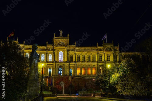 The Maximilianeum palace (1874), seat of Landtag at night, Munich, Germany