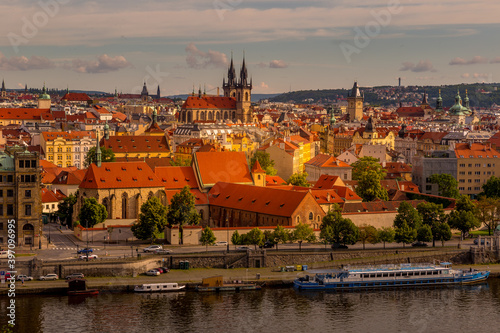 Panoramic view of picturesque Prague city on sunset. Prague, Czech Republic