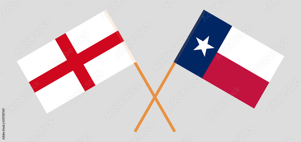 Crossed flags of England and the State of Texas