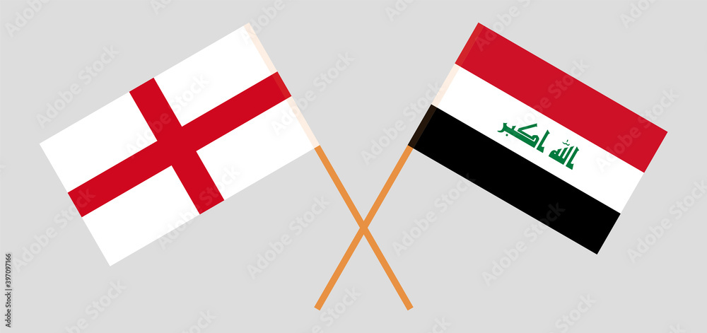 Crossed flags of England and Iraq. Official colors