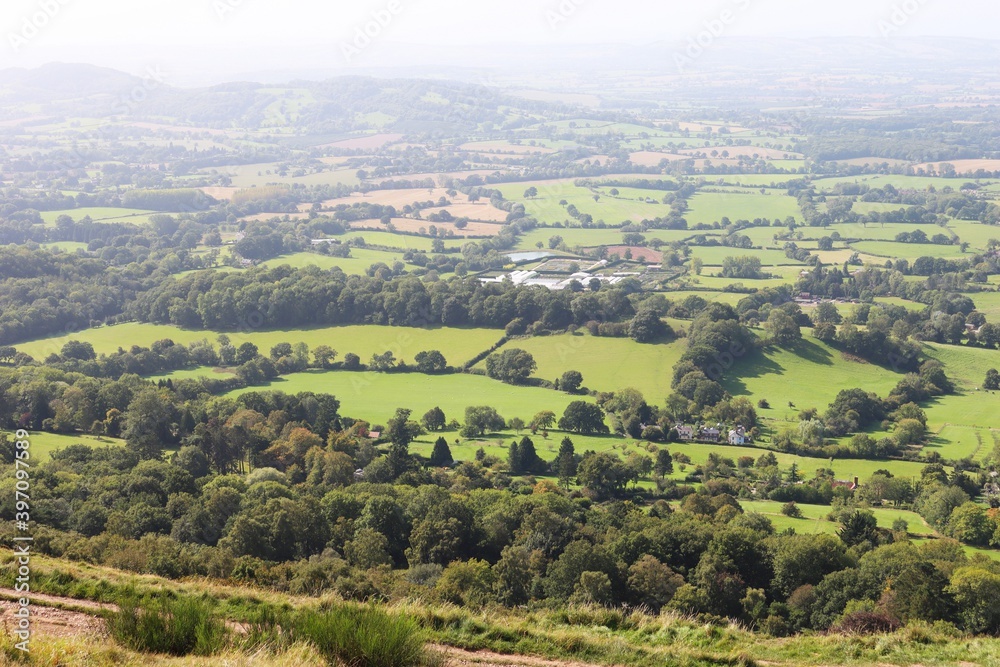 Panoramic view of Great Malvern, Malvern Hills, Worcestershire, UK	
