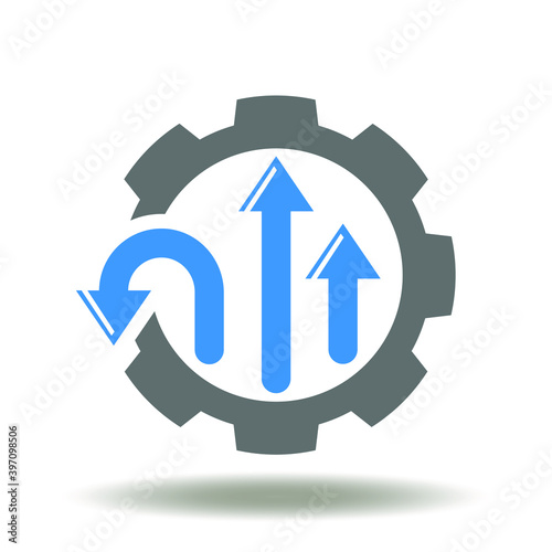 Cog wheel arrows different direction icon vector. Disruption symbol. Leadership sign. Think differently logo.