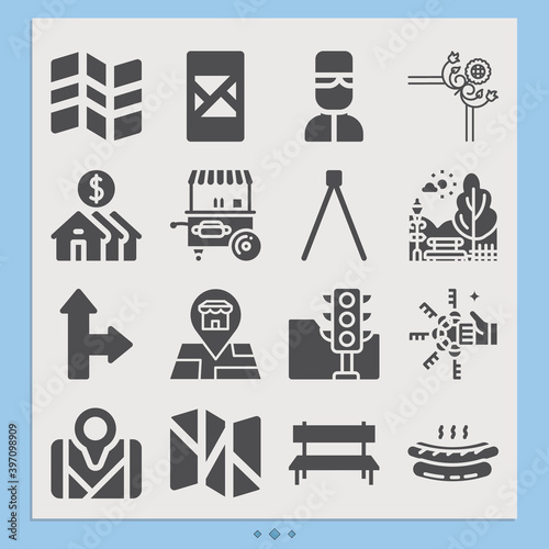 Simple set of avenue related filled icons.