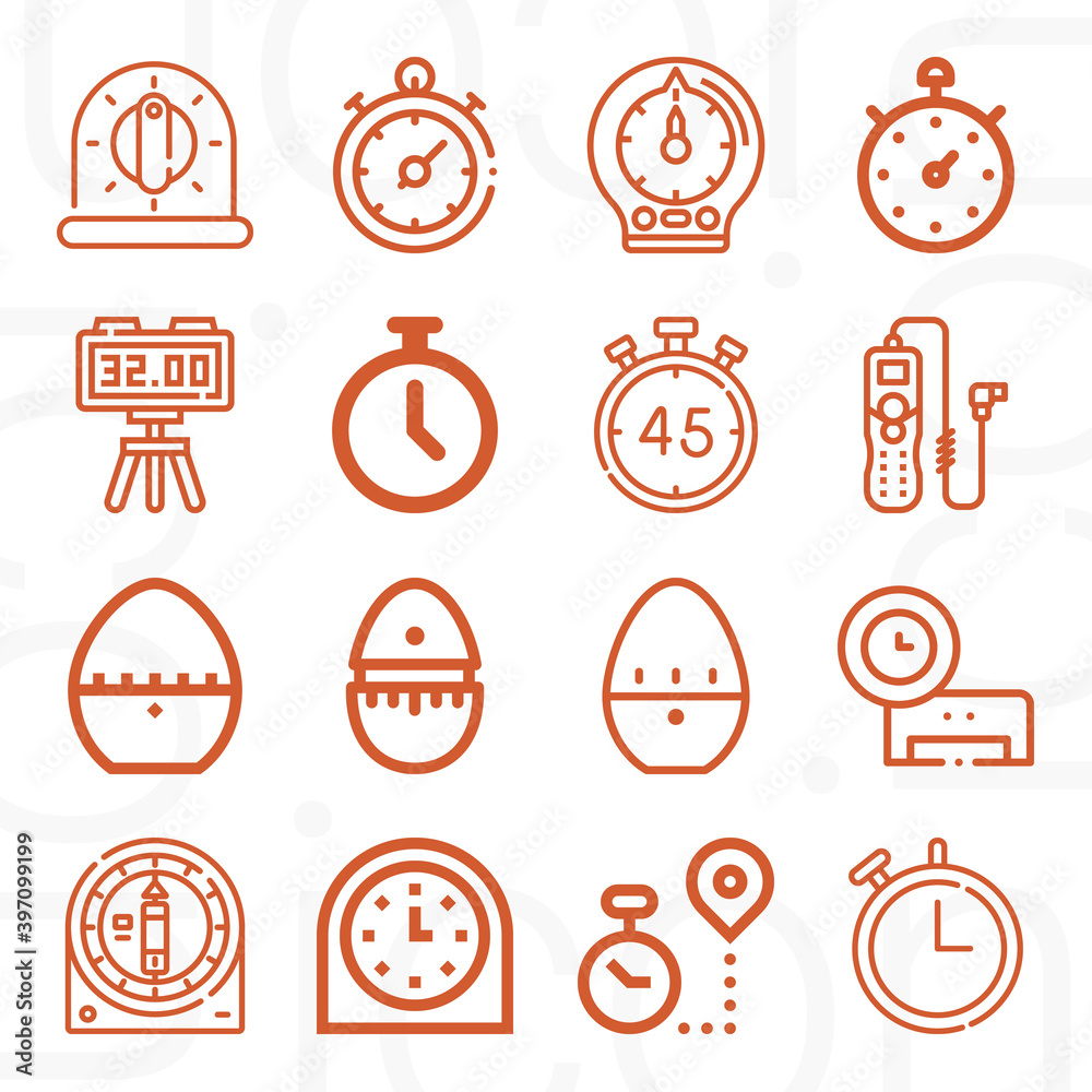 16 pack of timer  lineal web icons set