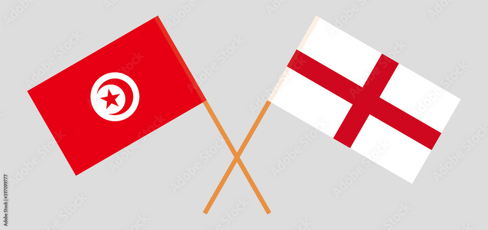 Crossed flags of Tunisia and England