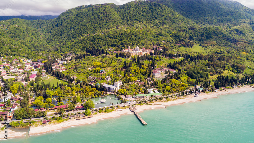 View from drone on Black sea coast resort