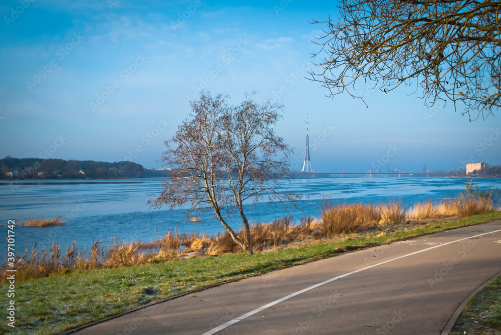 Fototapeta premium Riga, Latvia, Kengarags. The promenade in Kengarags